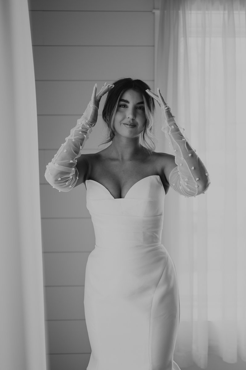 Stunning black and white motion blue photo of a bride at Crimson Lane, captured by Julia Brown Photo