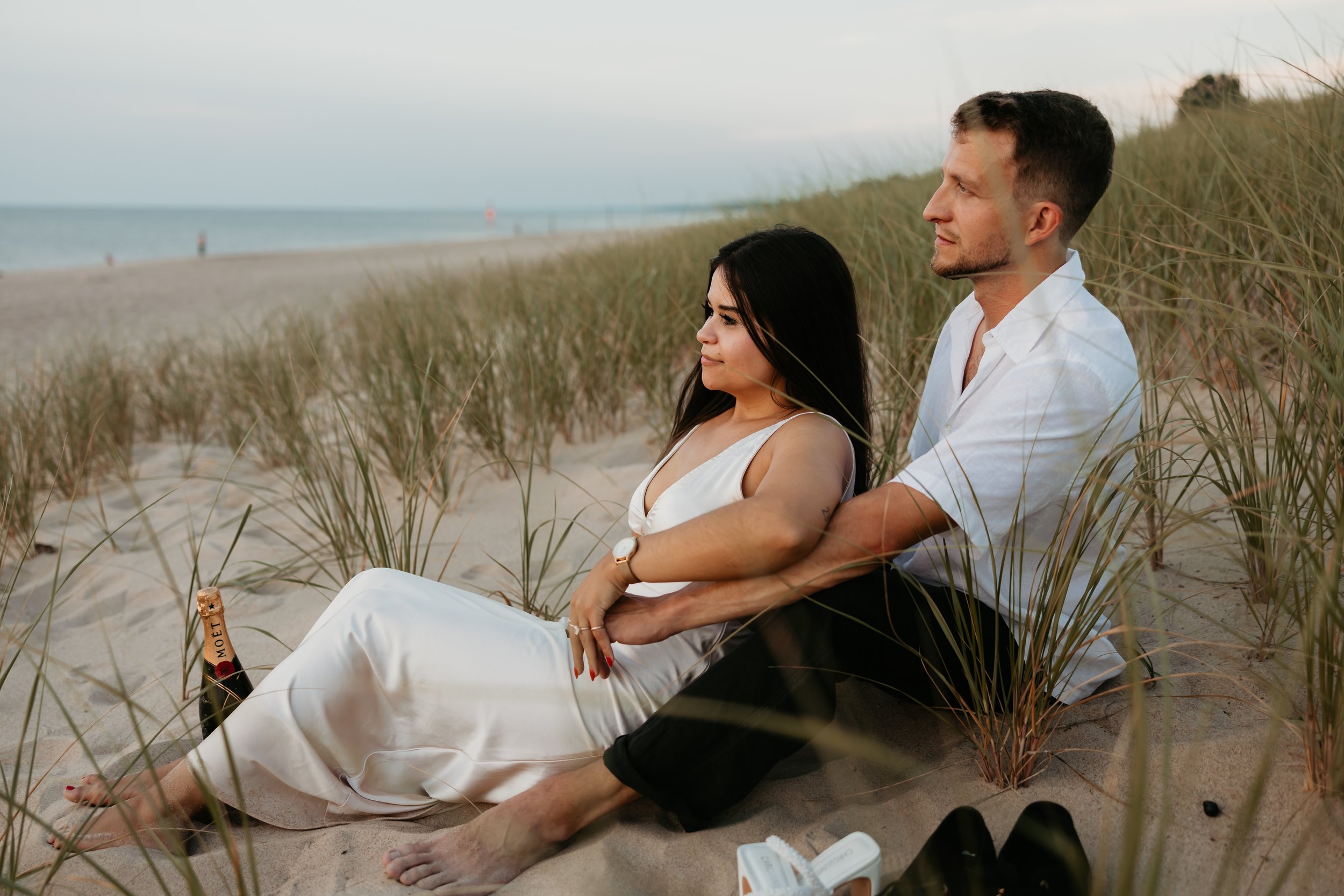 Editorial Beach Picnic Engagement Portrait