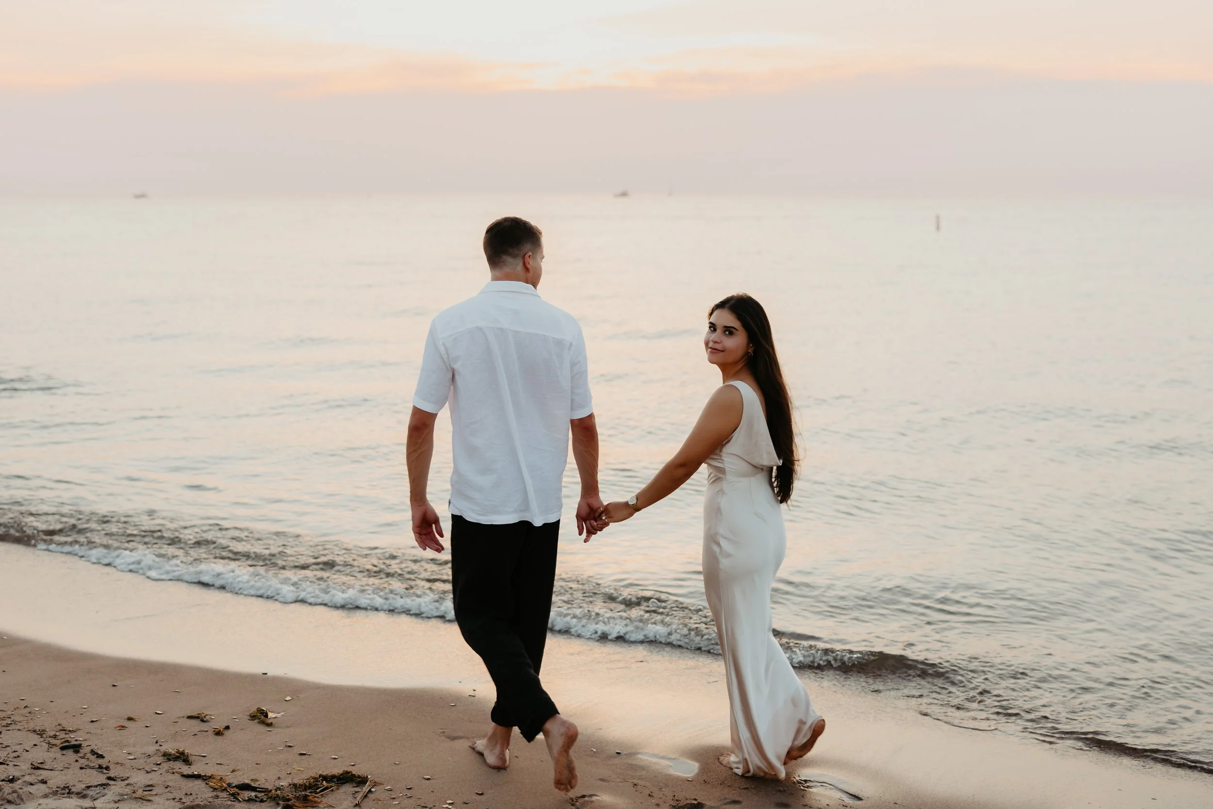 Grand Beach Engagement Photos on Lake Michigan