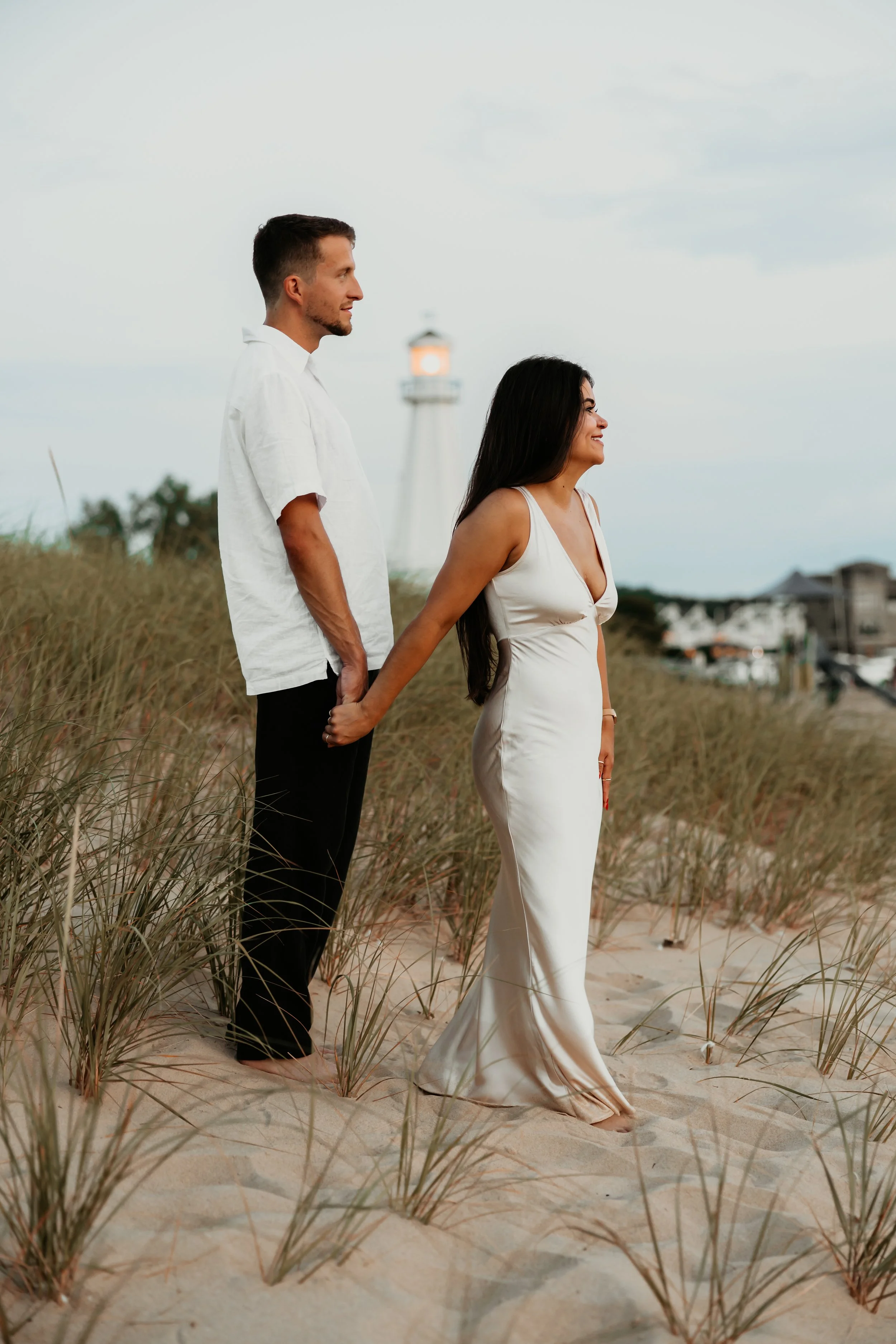 Grand Beach Lighthouse Engagement Photos