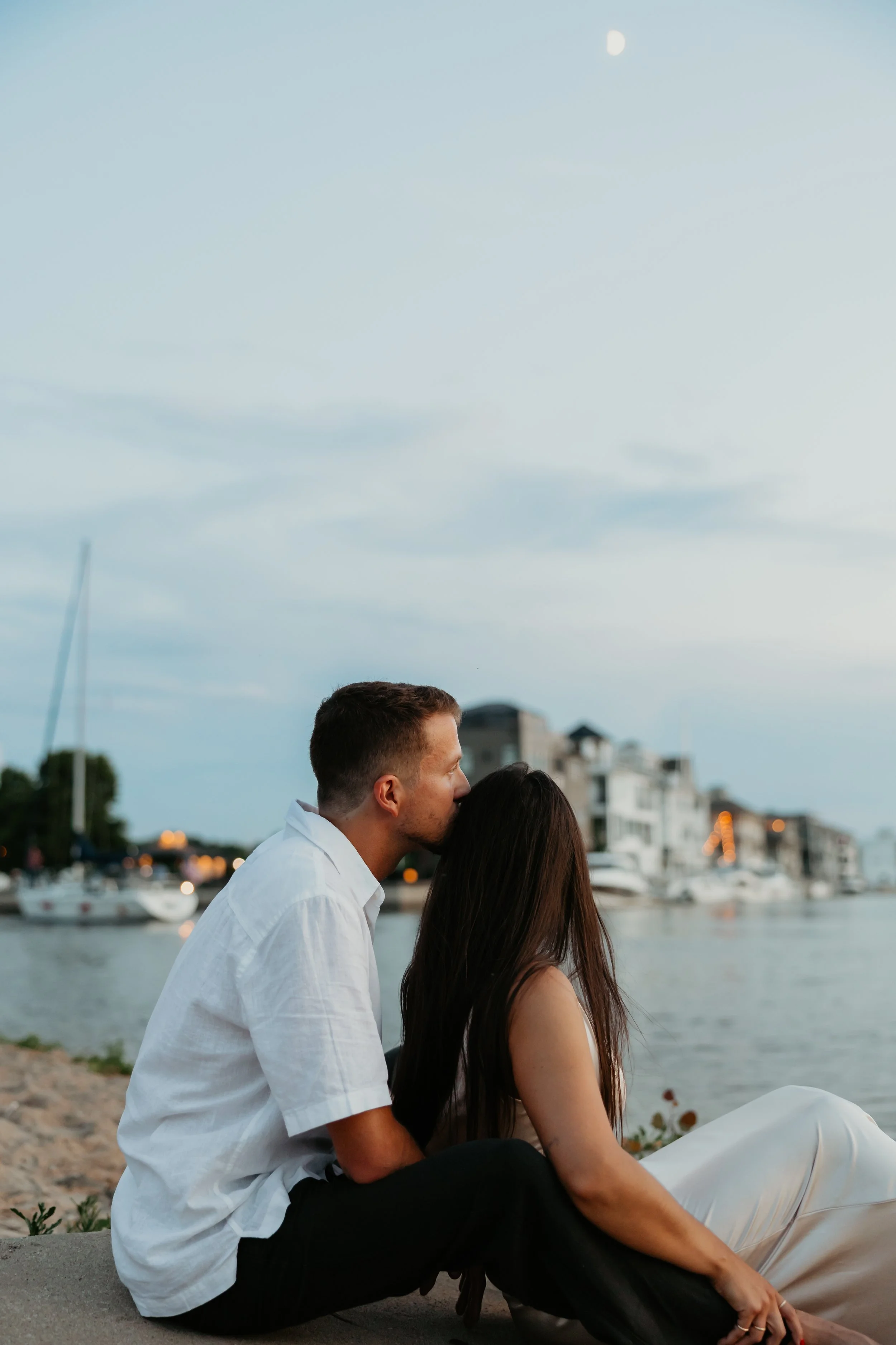 Lake Michigan Blue Hour Engagement Photos