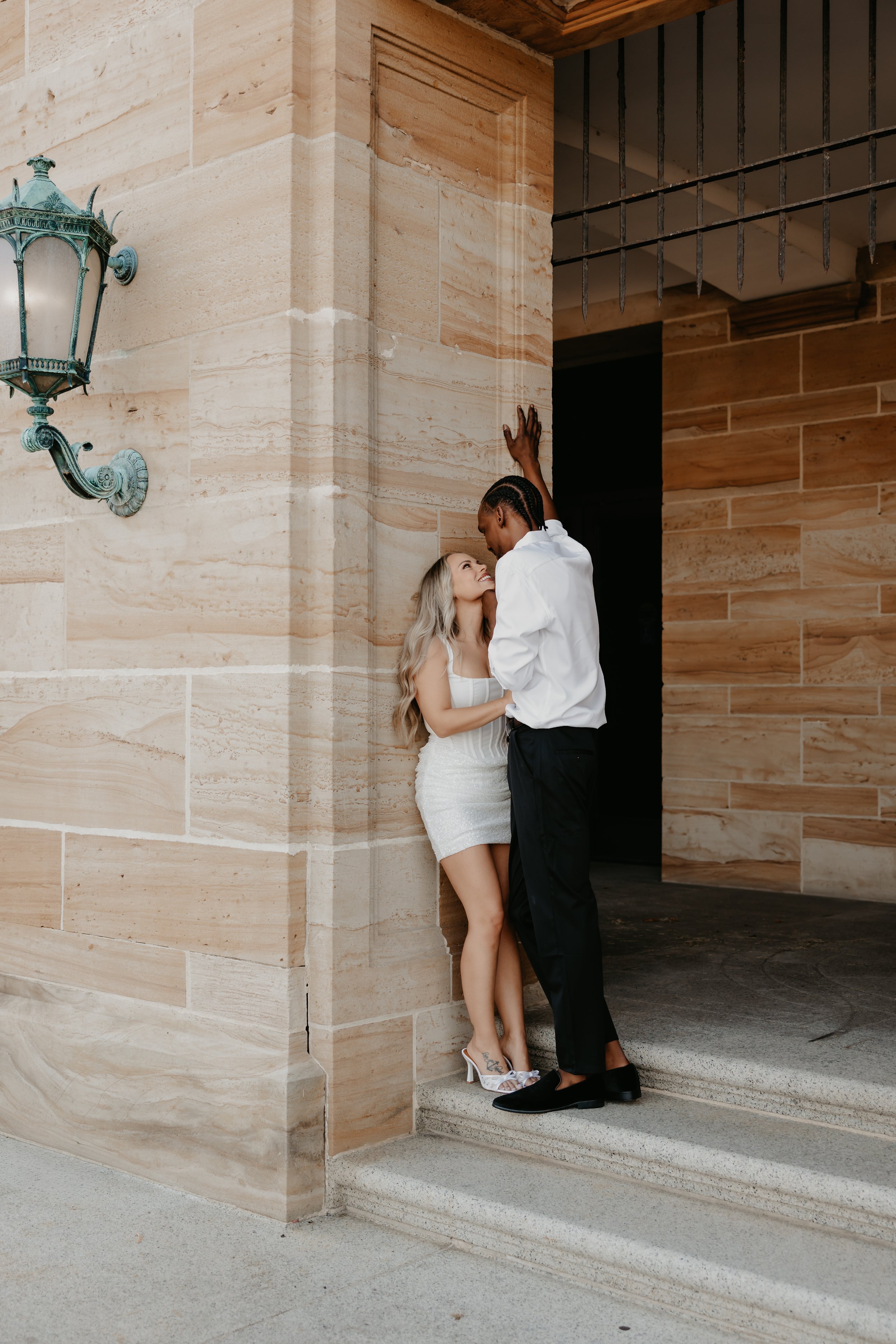 Dayton Art Institute Engagement Photos at the Entrance