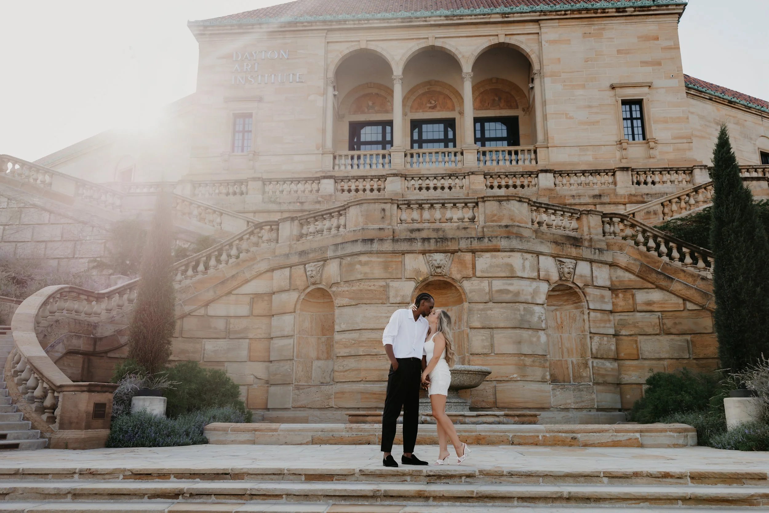 Dayton Art Institute Engagement Session in Golden Light