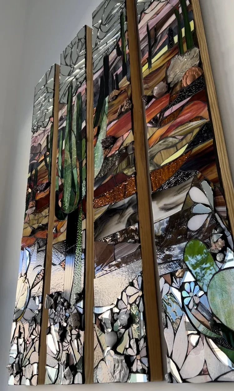 morrison colorado artist, morrison colorado local artist, mosaic art colorado, mosaic musical instrument art, mosaic ski decor, mountain art painting, mountain artwork, mountain artwork for sale