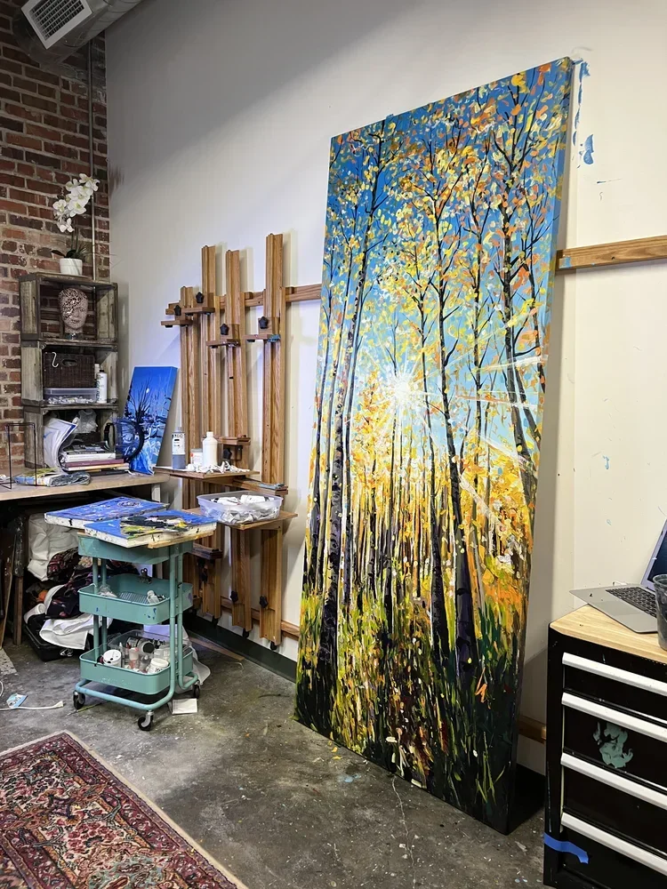 joyful paintings, large scale fine art near me, large scale mountain art colorado, light and color art, light and movement art, living room landscape art, large scale art pieces