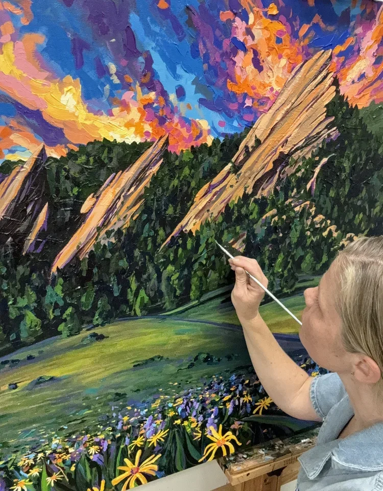 colorado local artist, colorado local female artists mountain art, colorado mountain art, colorful home decor, colorful impressionist art, colorful landscape paintings