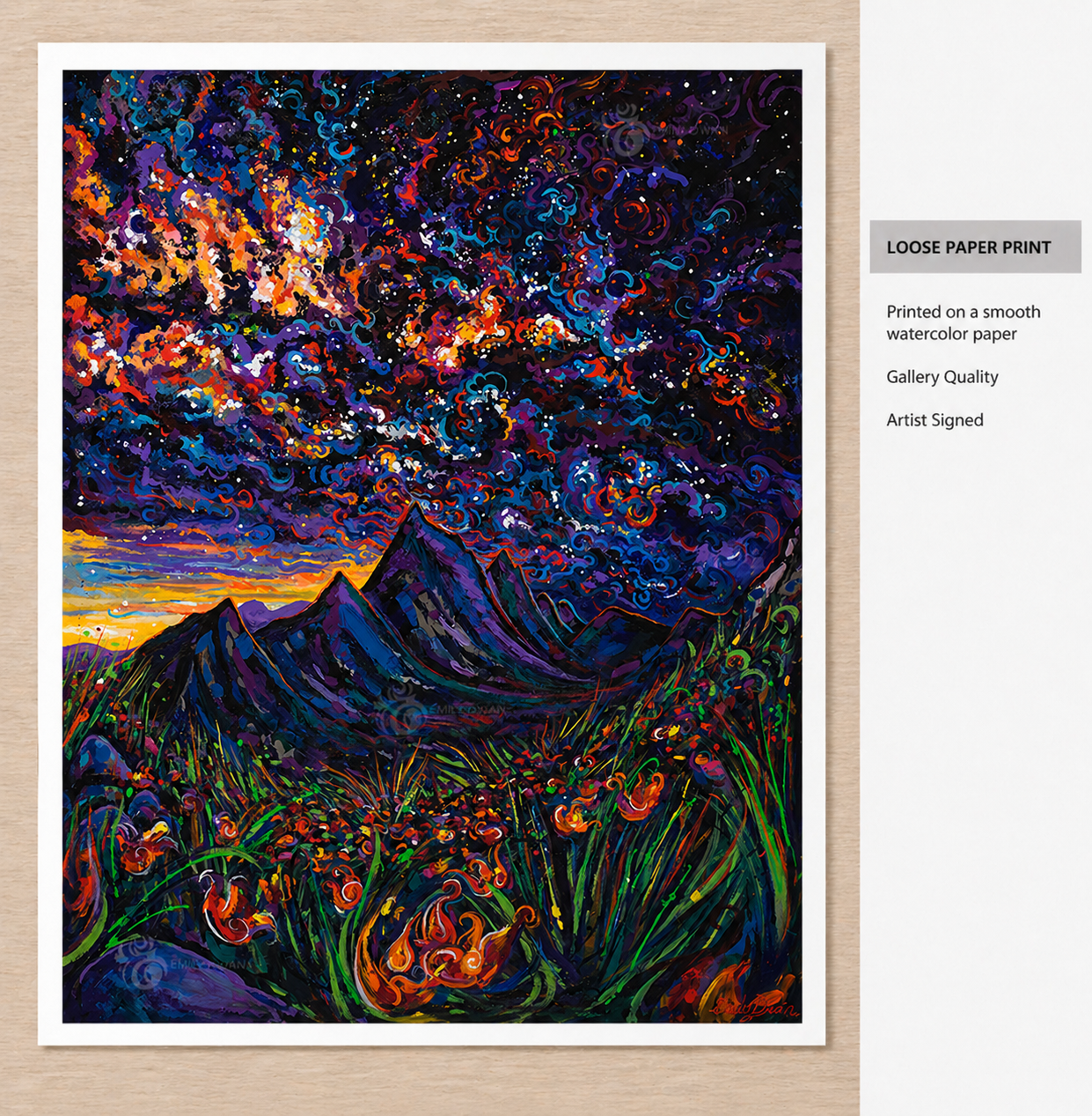 Mountain Cosmos Starry Night Painting by Emily Dwan