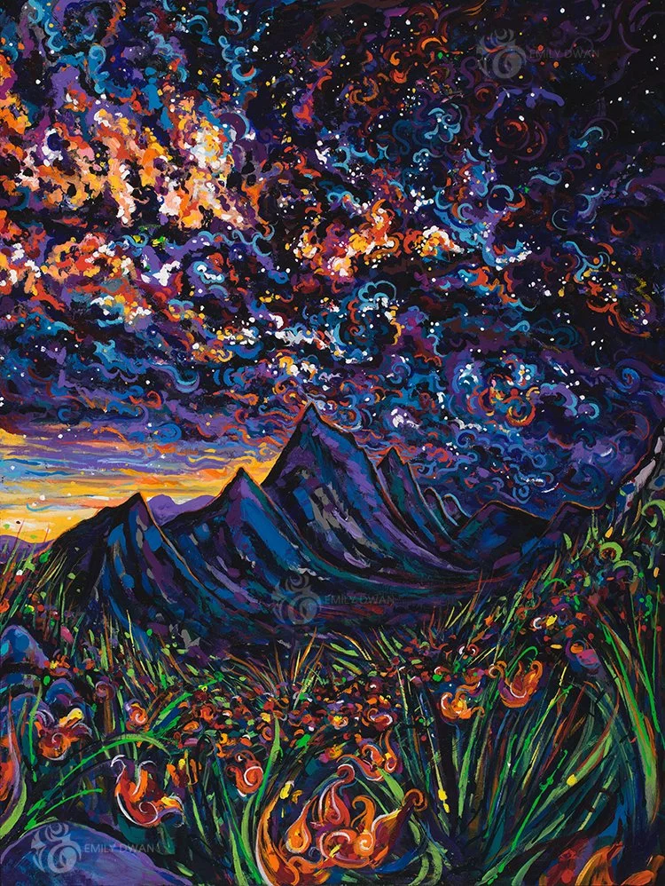 Mountain Cosmos Starry Night Painting by Emily Dwan