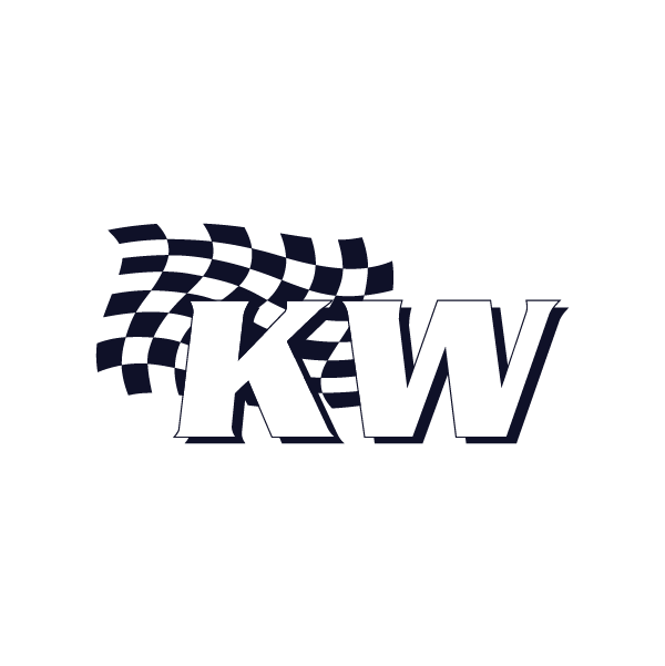 The image features the letters 'KW' with a checkered flag design in the background.