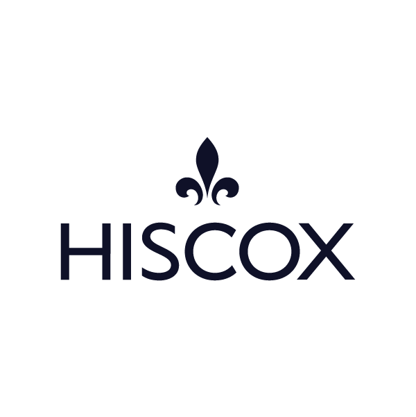 Hiscox logo featuring a stylized fleur-de-lis symbol above the company name.