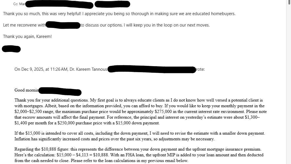 At Alliance Realty &amp; Financial, we lead with education >>> ALWAYS!

This email exchange is a perfect example of what sets us apart: before numbers, before transactions, we prioritize clarity and understanding.

Buying a home is one of th