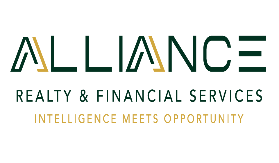 Logo for Alliance Realty & Financial Services with gold and black text that reads 'Intelligence Meets Opportunity'.