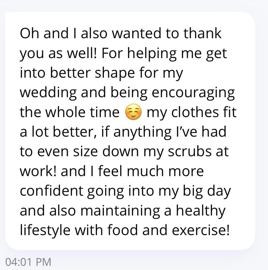 Text message expressing gratitude for help in getting into better shape, feeling more confident, and maintaining a healthy lifestyle.