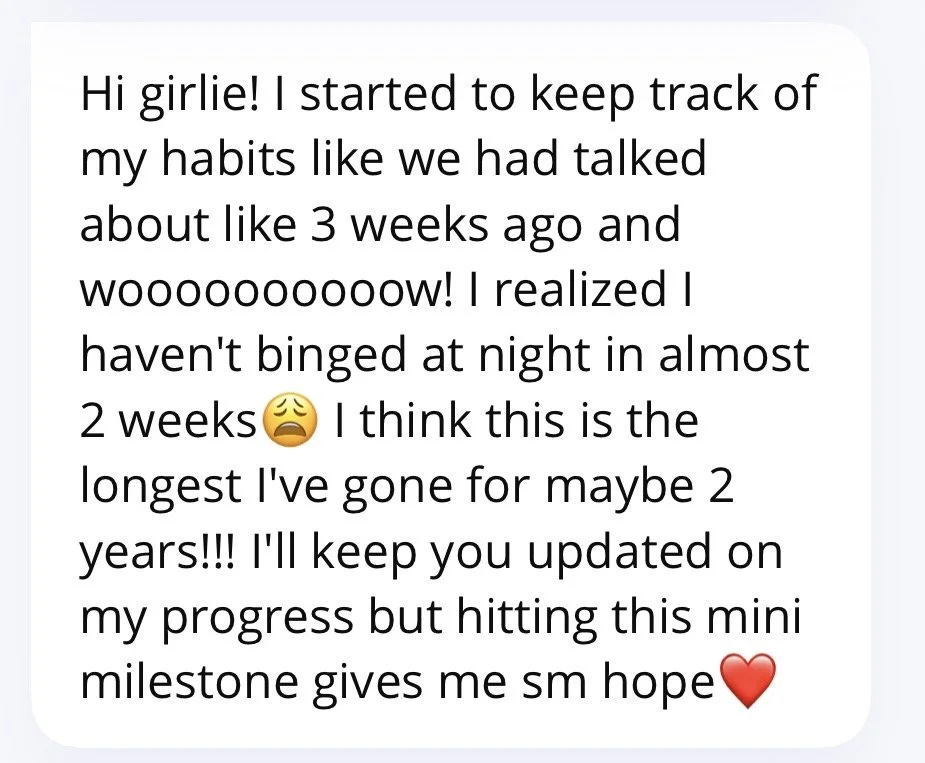 Message discussing progress in tracking habits and sleep patterns, with an emotional tone and a red heart emoji at the end.