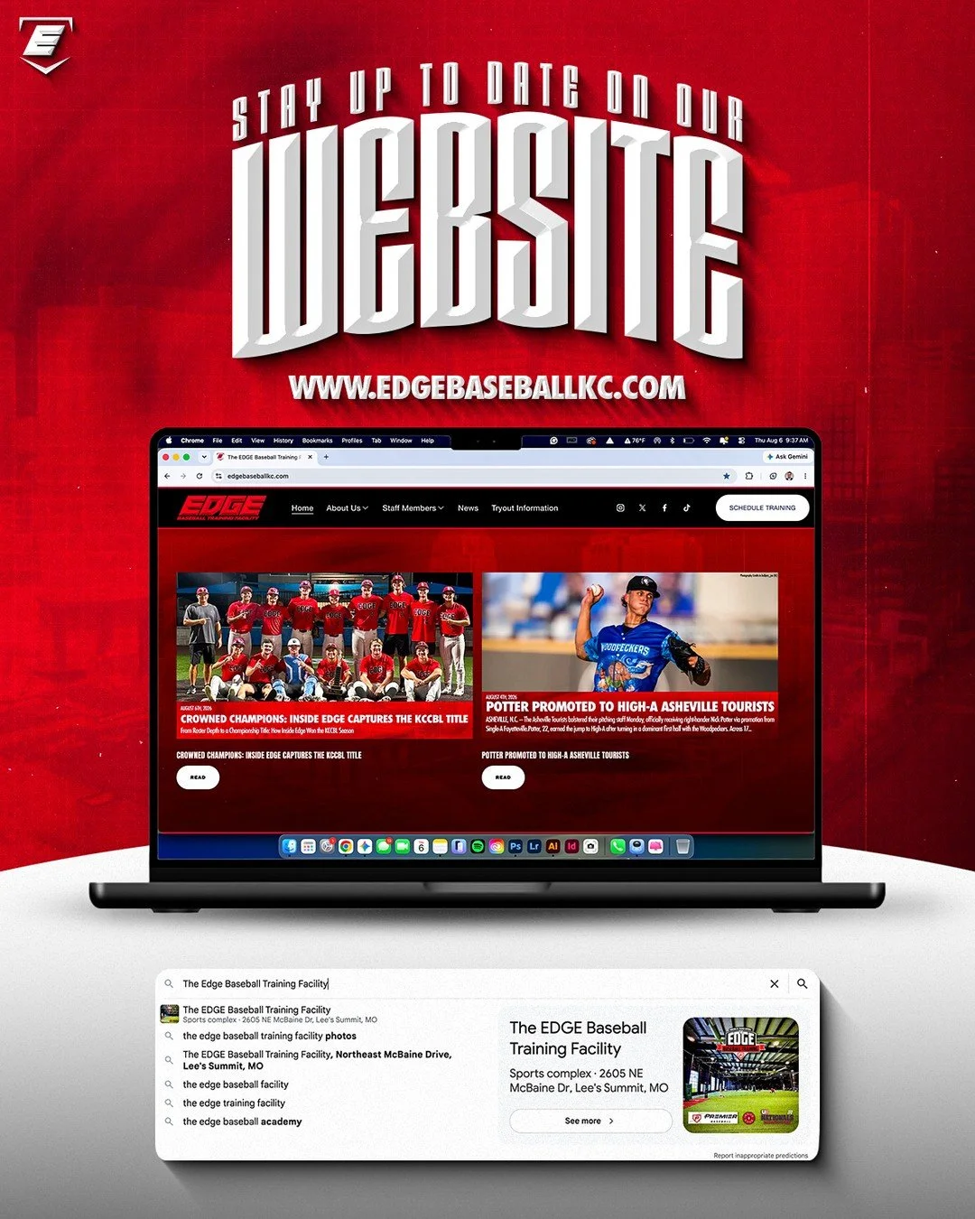 All things EDGE, right at your fingertips. 📲

Check out our website for schedule bookings, news, and tryout details, and follow our socials so you never miss an update.

🌐 edgebaseballkc.com
IG/FB: @edgebaseballtraining
X/TikTok: @edgebaseballkc

#