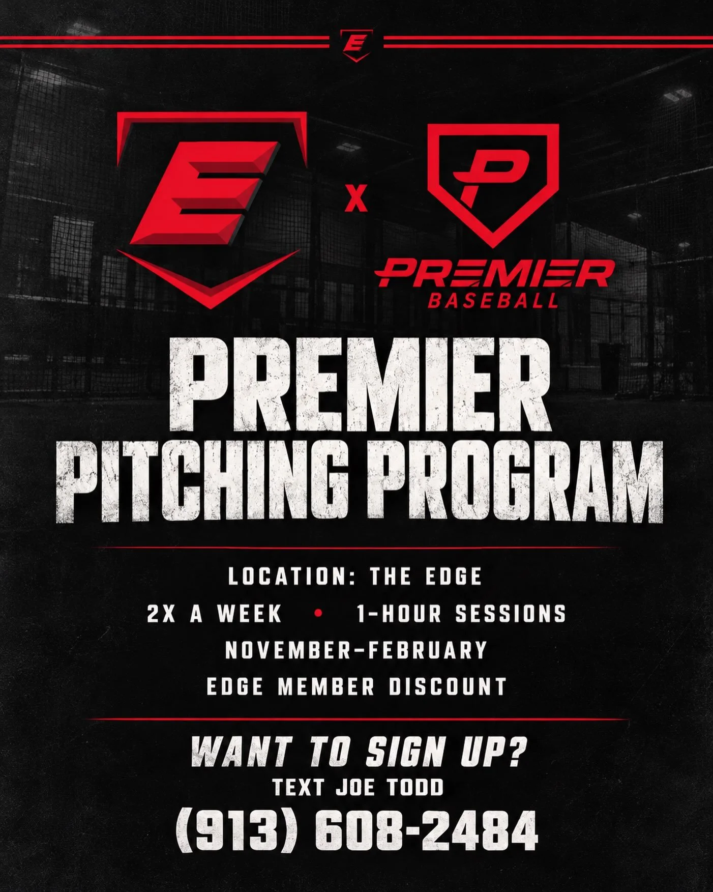 We are pumped to announce that we will be hosting the Premier Pitching Program @ THE EDGE this winter!!

Coaches:
Bob Zimmerman (@premierbaseballkc) 
Joe Todd (@_joetodd_) 
Noah Briley (@noahbriley_) 
Mason Davenport (@mason.18.davenport)
Danny Trehe