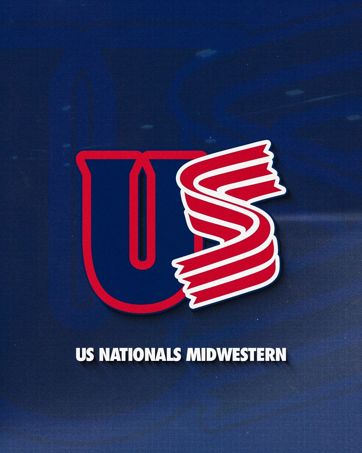 Logo of the US Nationals Midwestern, featuring a large red and blue 'U' and a red, white, and blue ribbon with the letter 'S' on a blue background.