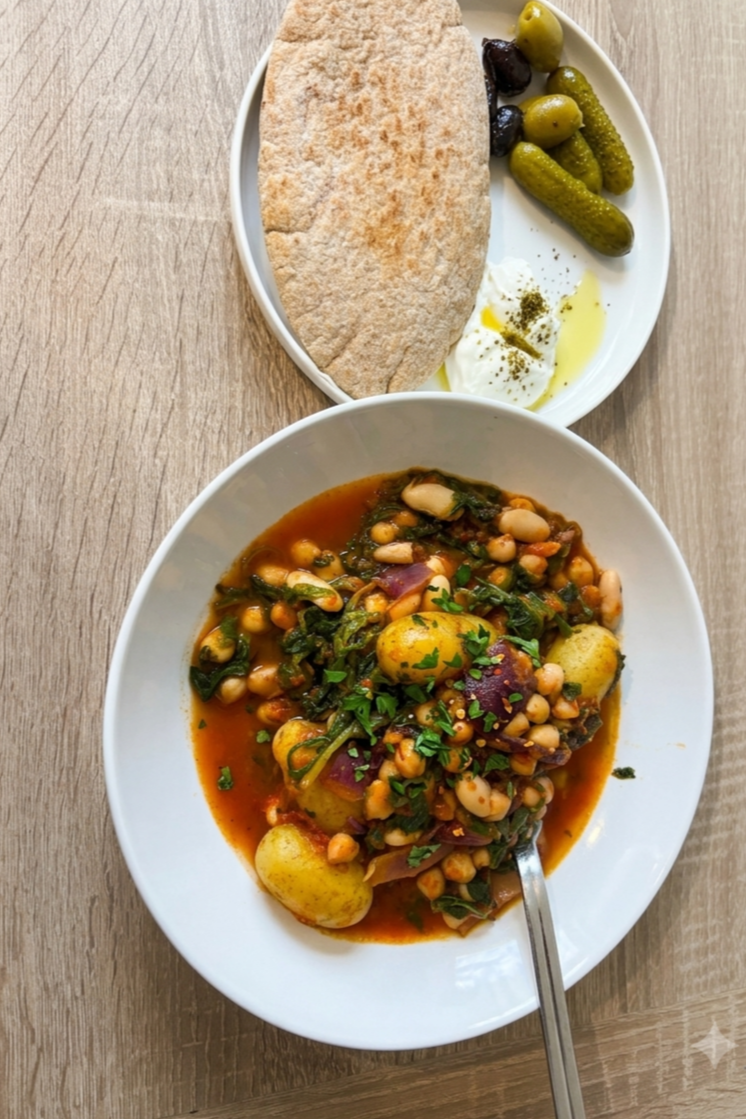 A plate of Mediterrean food