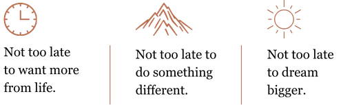 A black background with four vertical colored lines, a clock, a mountain, and a sun symbol.