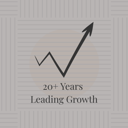 Graph with an upward trend, text that reads '20+ Years Leading Growth'.