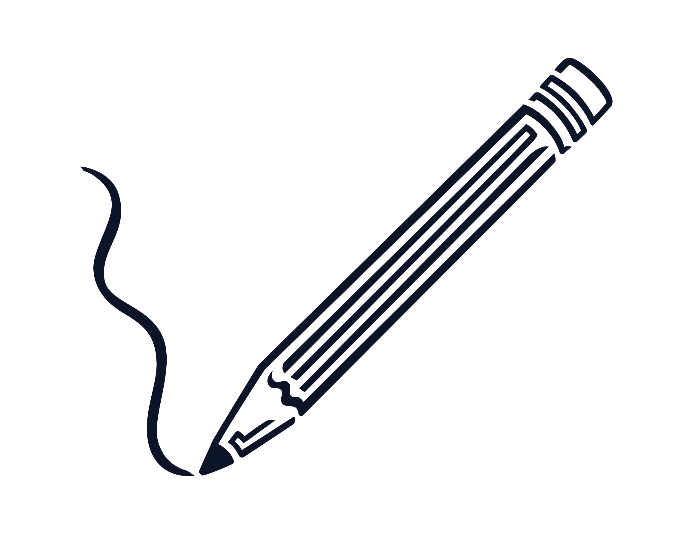 Drawing of a person using a stylus to create digital art on a graphics tablet, stylus emitting a line on the tablet surface.