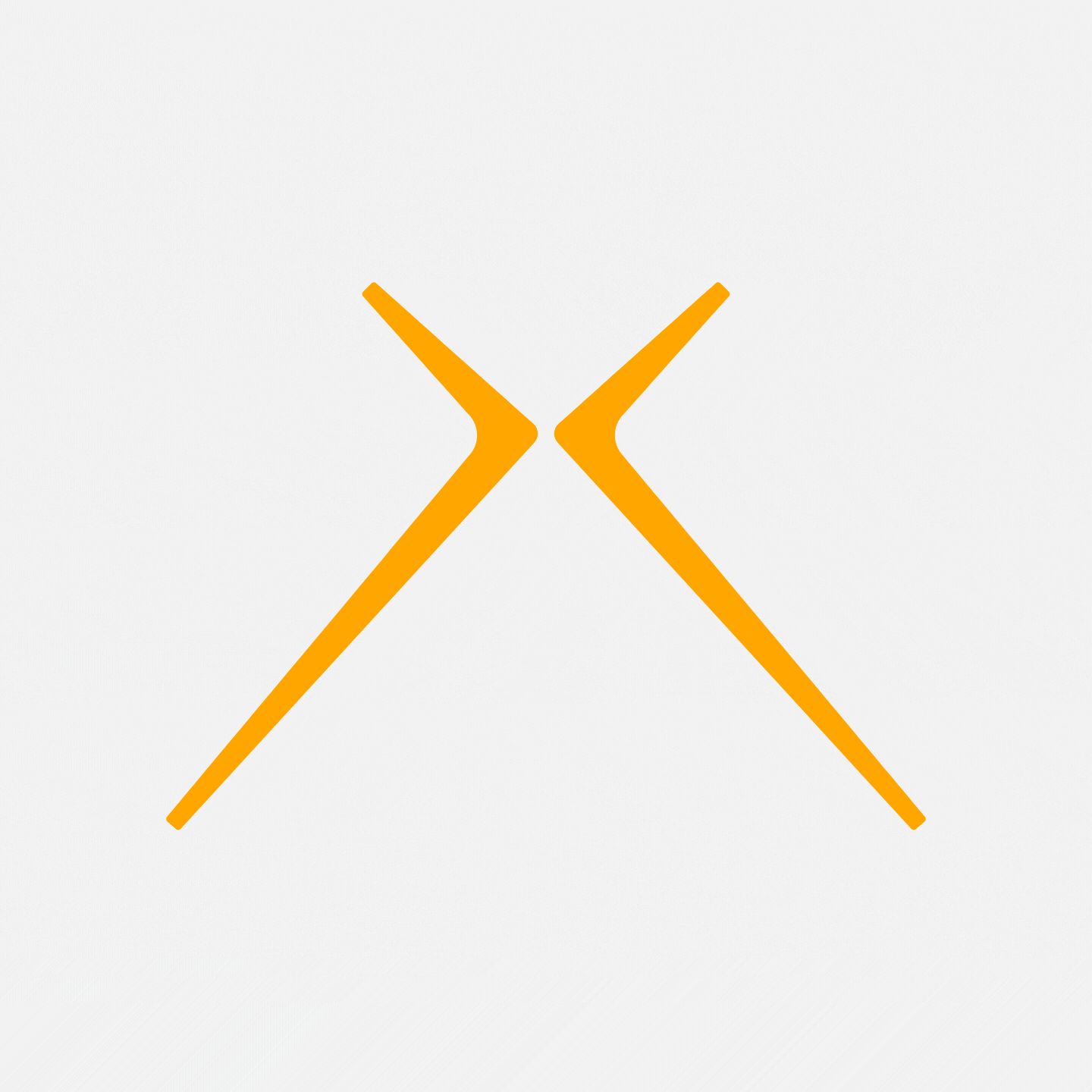 Orange stylized X symbol on a white background.