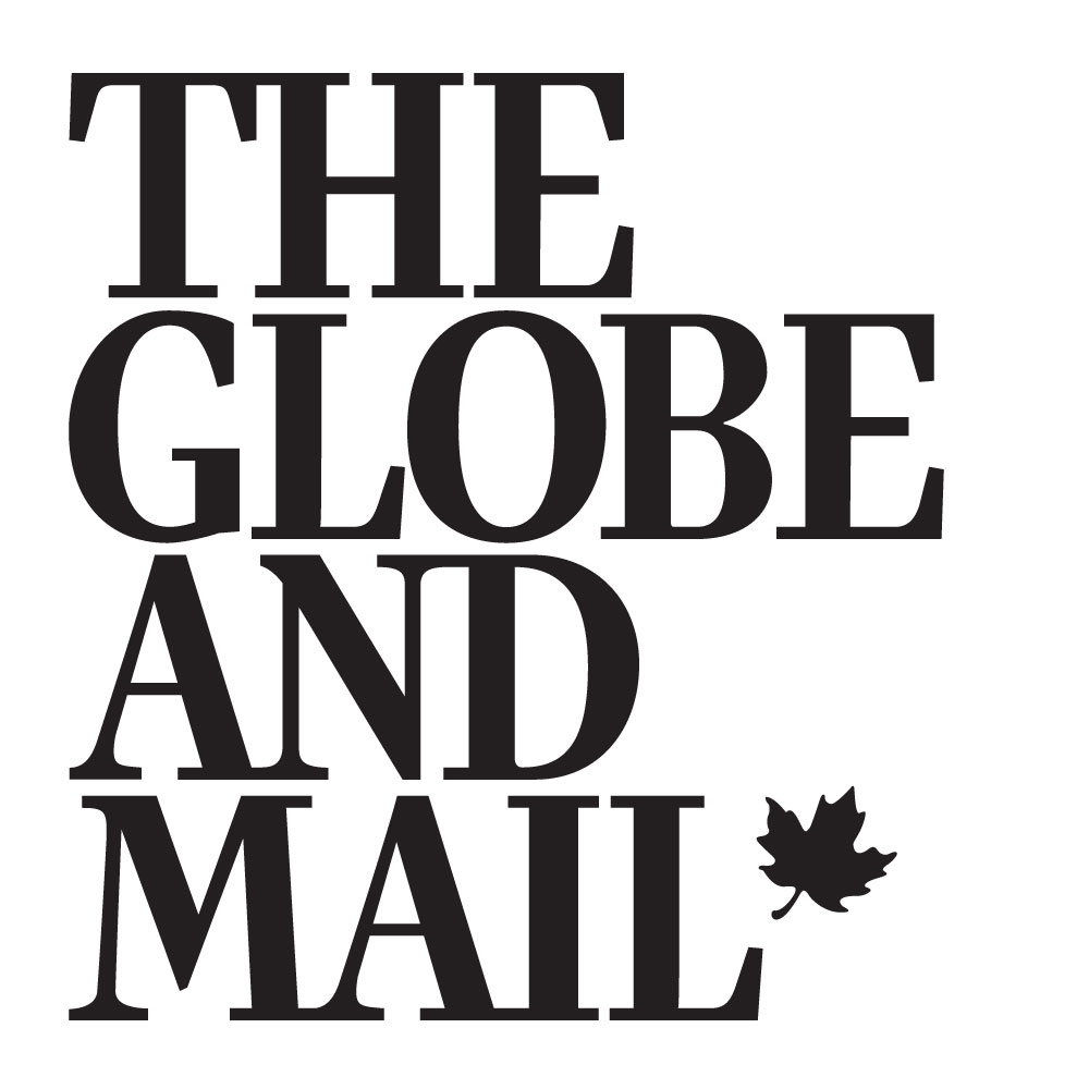 Black text reading 'THE GLOBE AND MAIL' with a small maple leaf icon beside it on a white background.