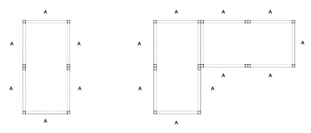 Plano arquitectónico que muestra la disposición de una estructura con diferentes secciones y cortes.