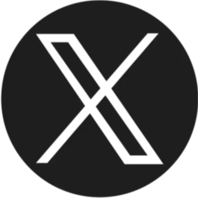 Black circular logo with stylized white letter X in the center.