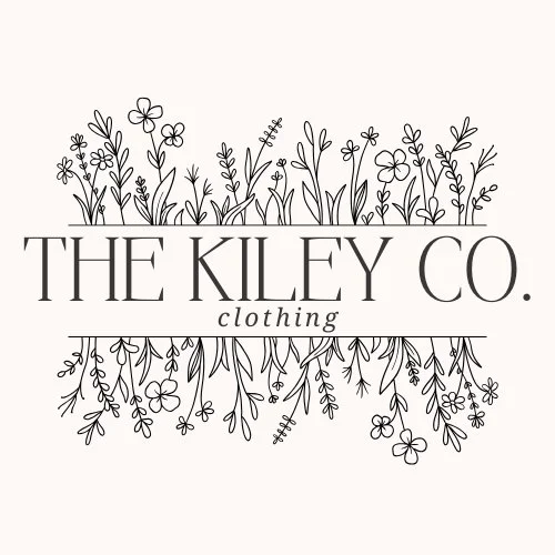 Logo for The Kiley Co. clothing featuring a minimalist floral design with the brand name in the center.