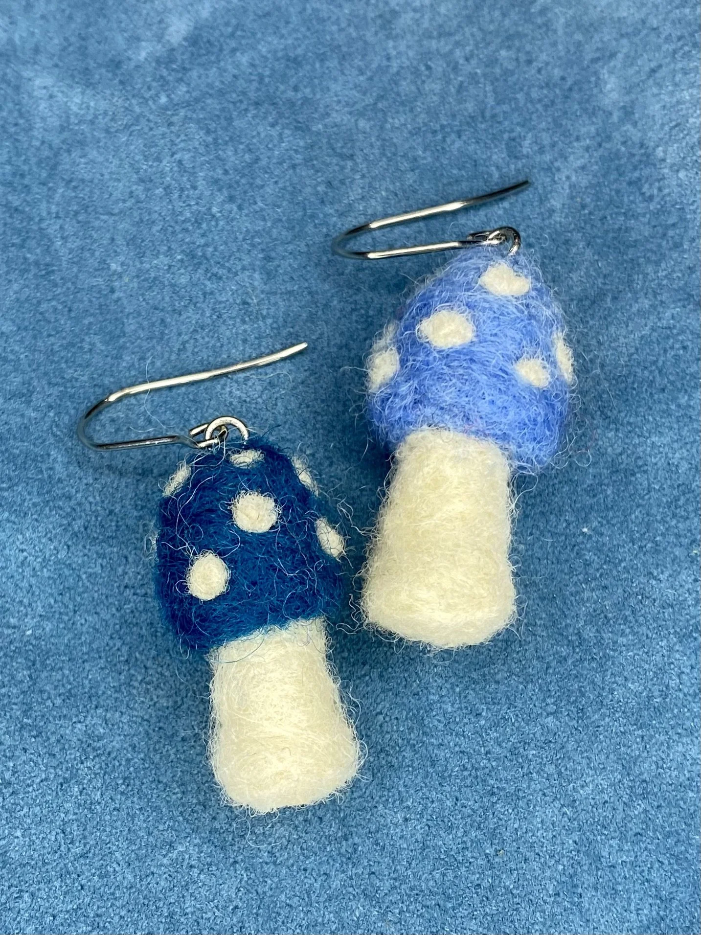 Blue mushroom earrings with spots
