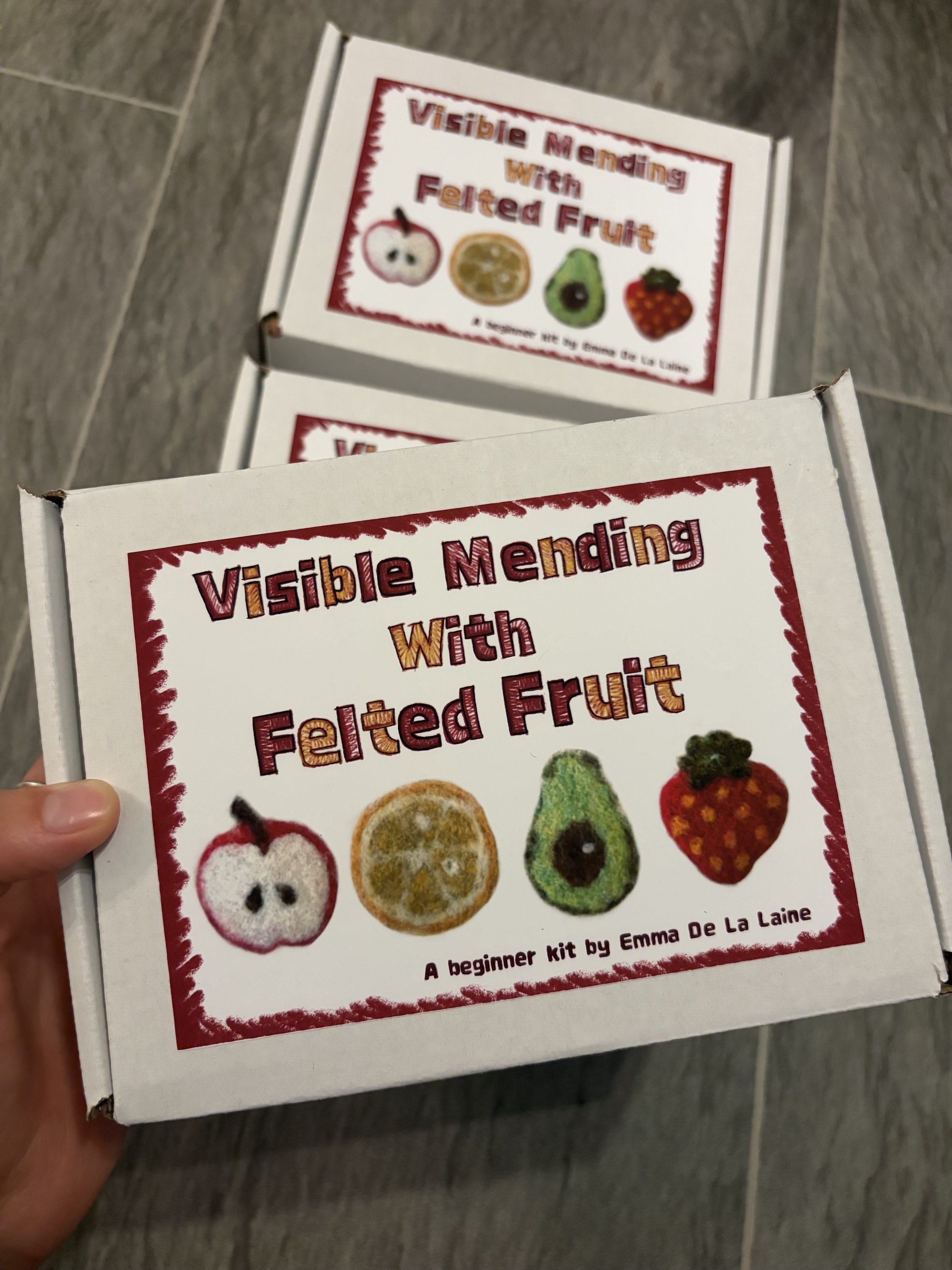 Visible mending with felted fruit kit, ships June 8th