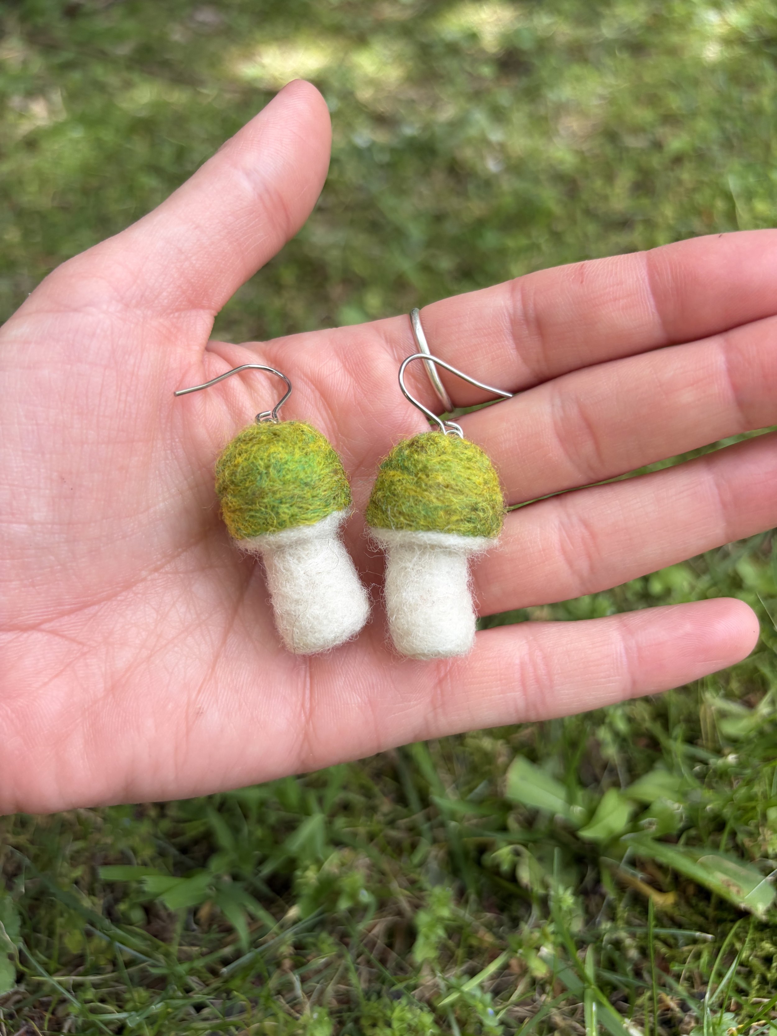 Green mushroom earrings