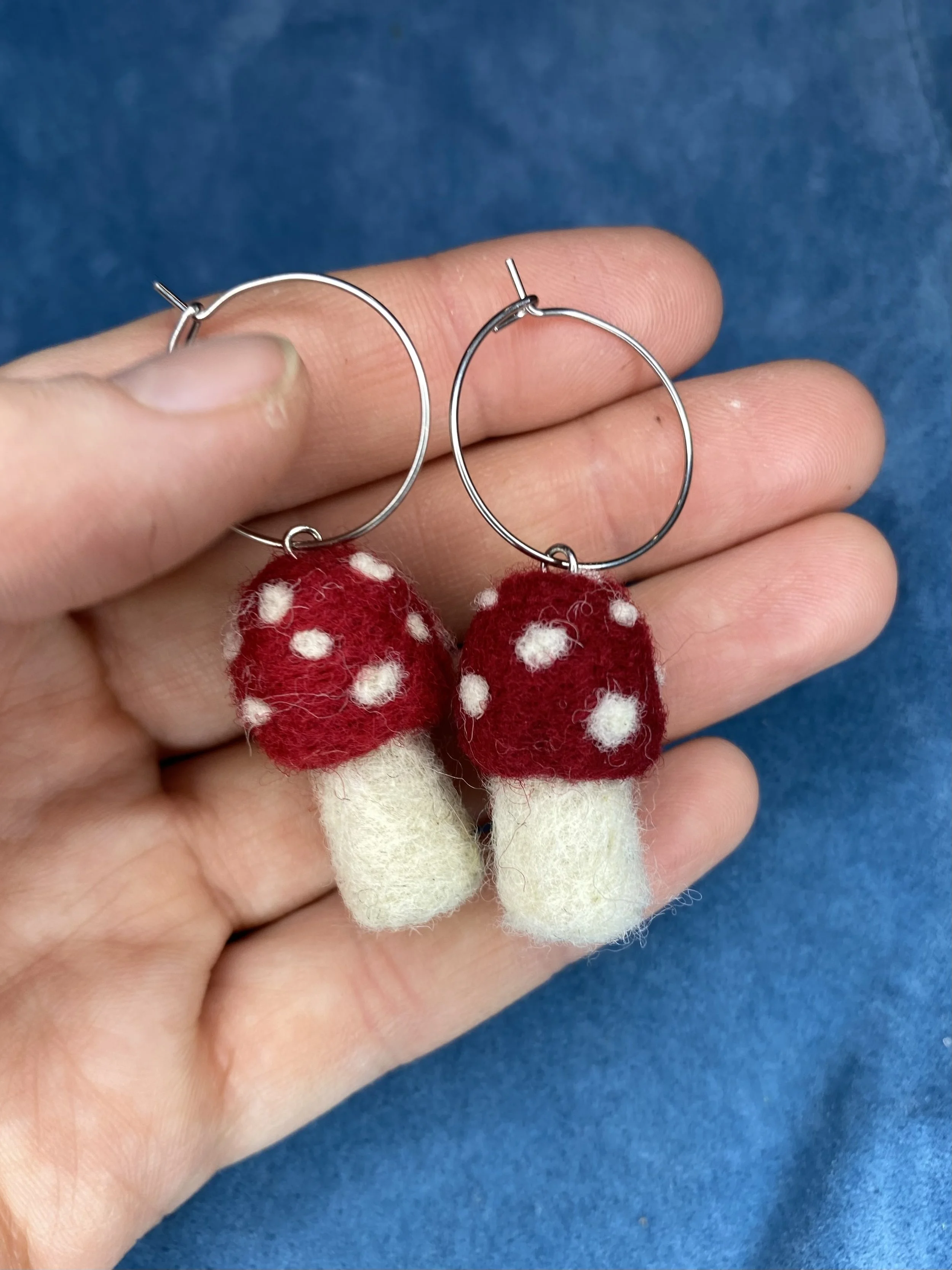 Red mushroom earrings w hoops