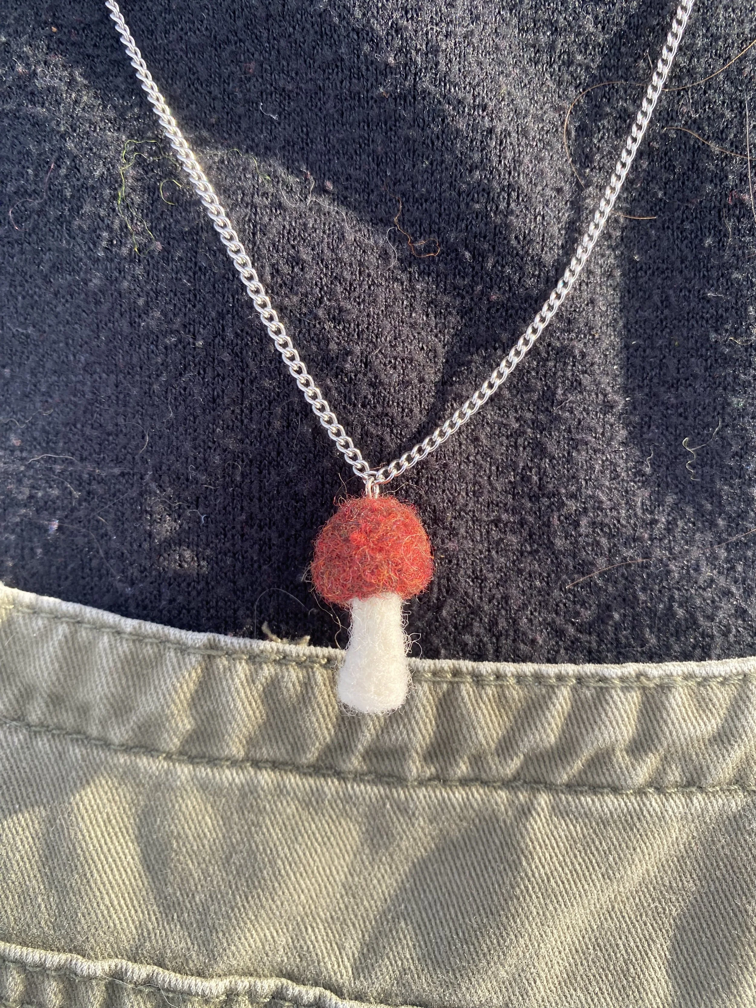 Dark red mushroom necklace