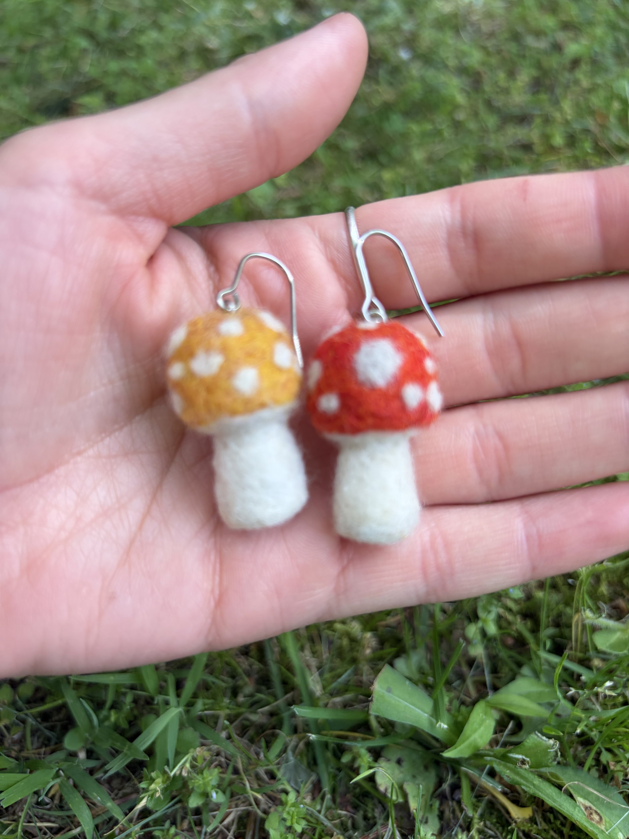 Yellow and Orange spotted mushroom earrings