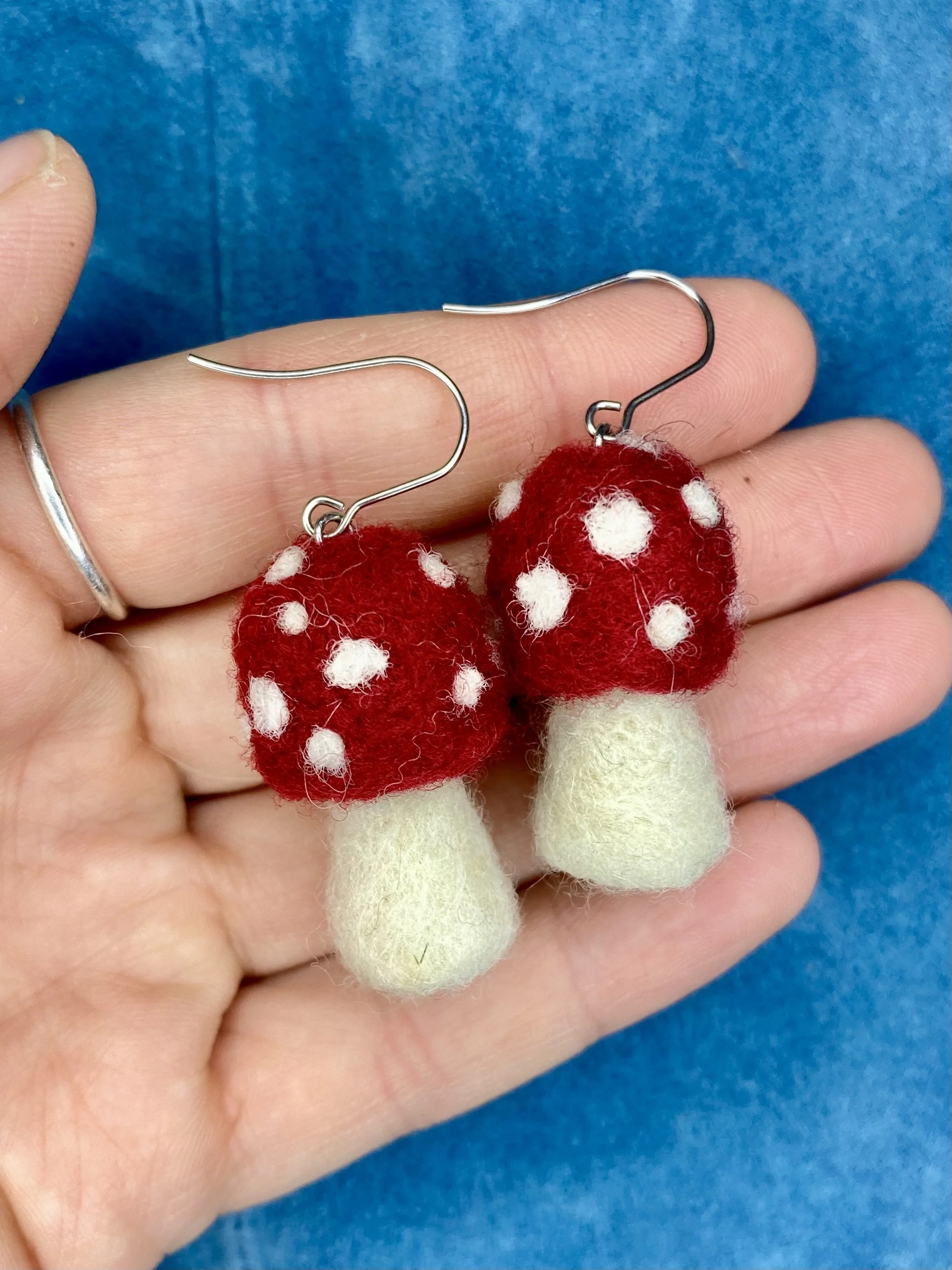 Big red mushroom earrings w spots