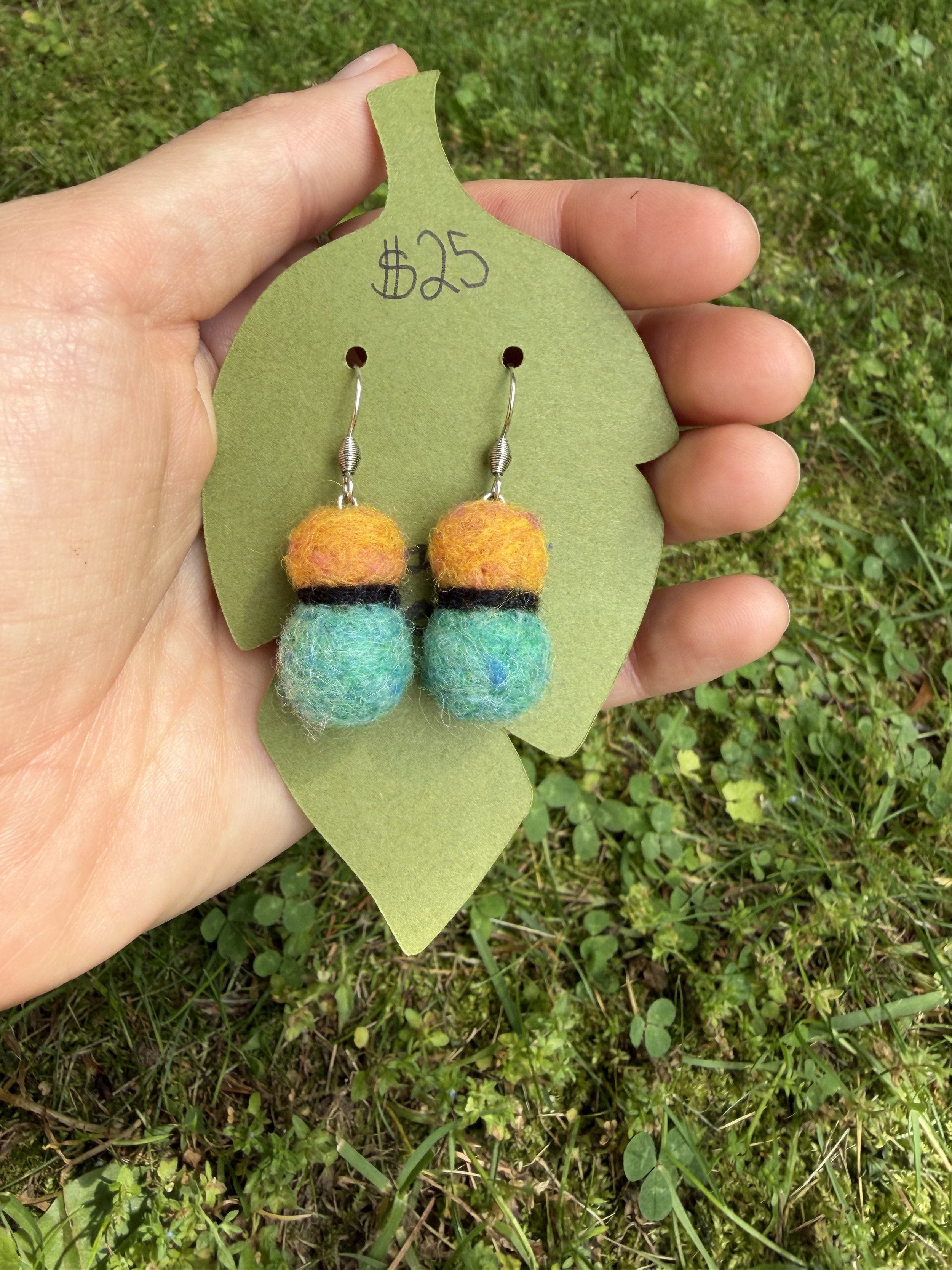 Yellow and blue ball earrings