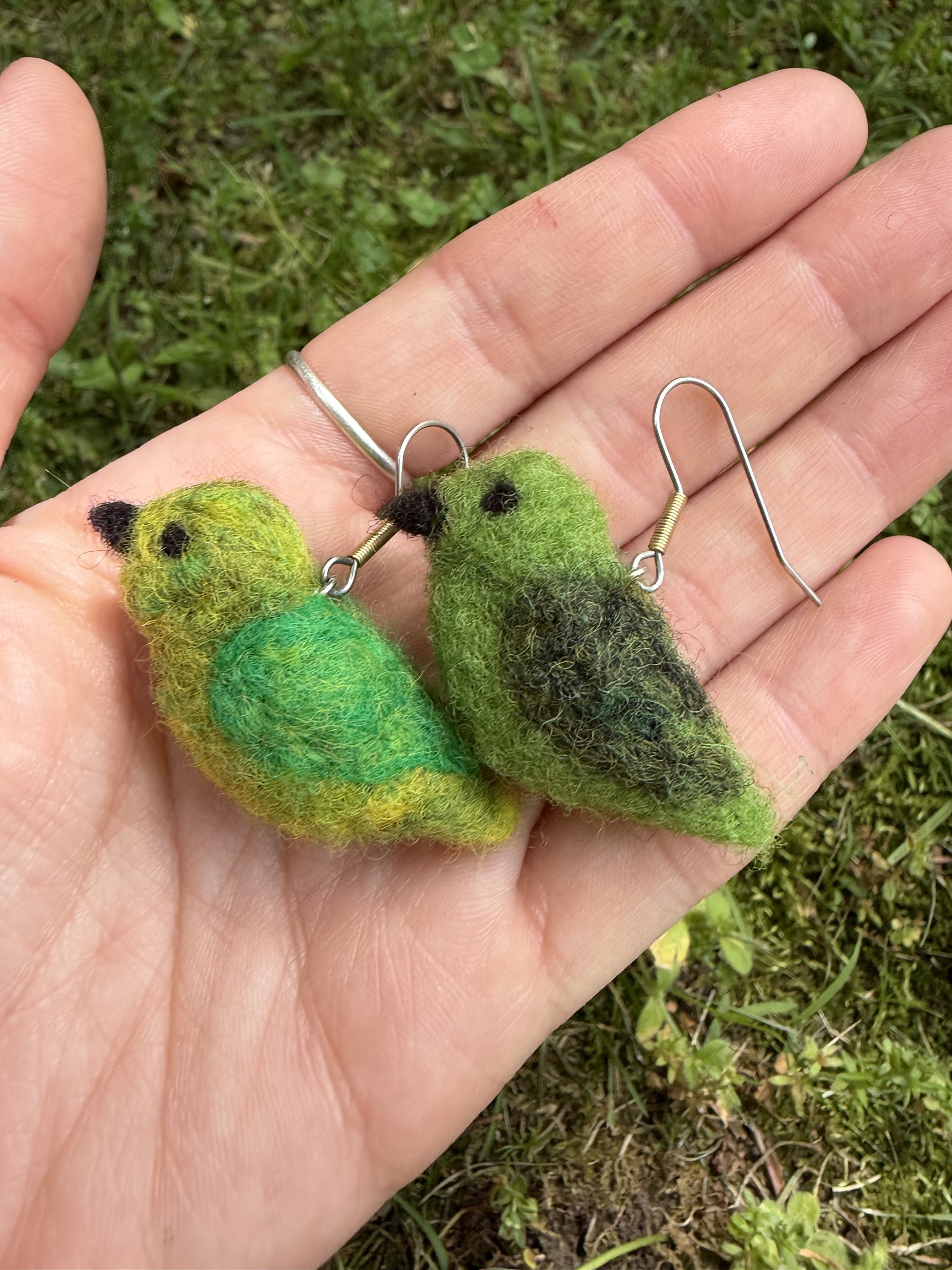 Green bird earrings