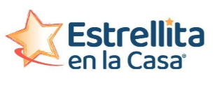 Logo for 'Estrellita en la Casa' featuring a gold star with a red tail and text in blue and gray.