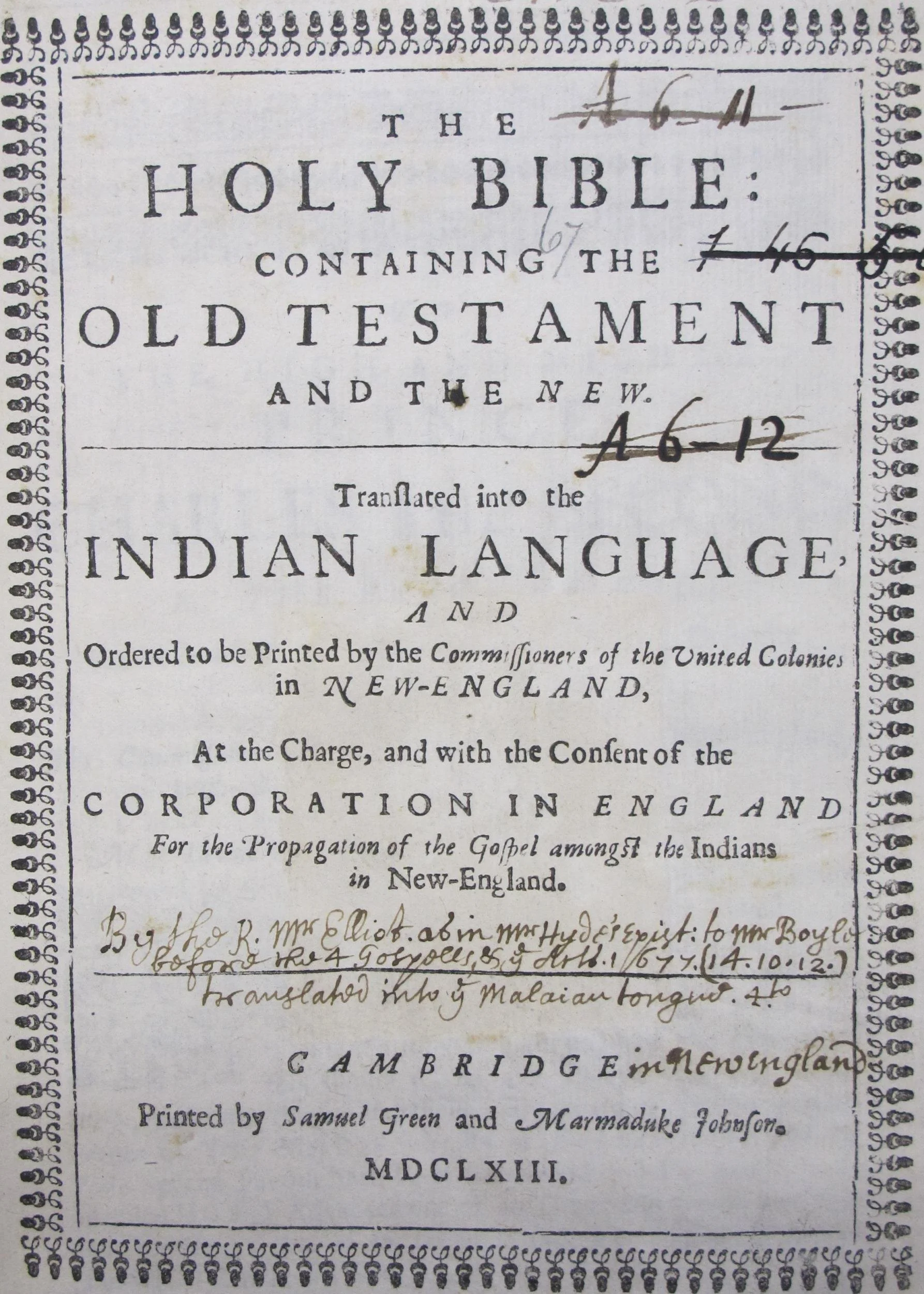 July 2, 1752 - First Bible Printed for the Algonquian People