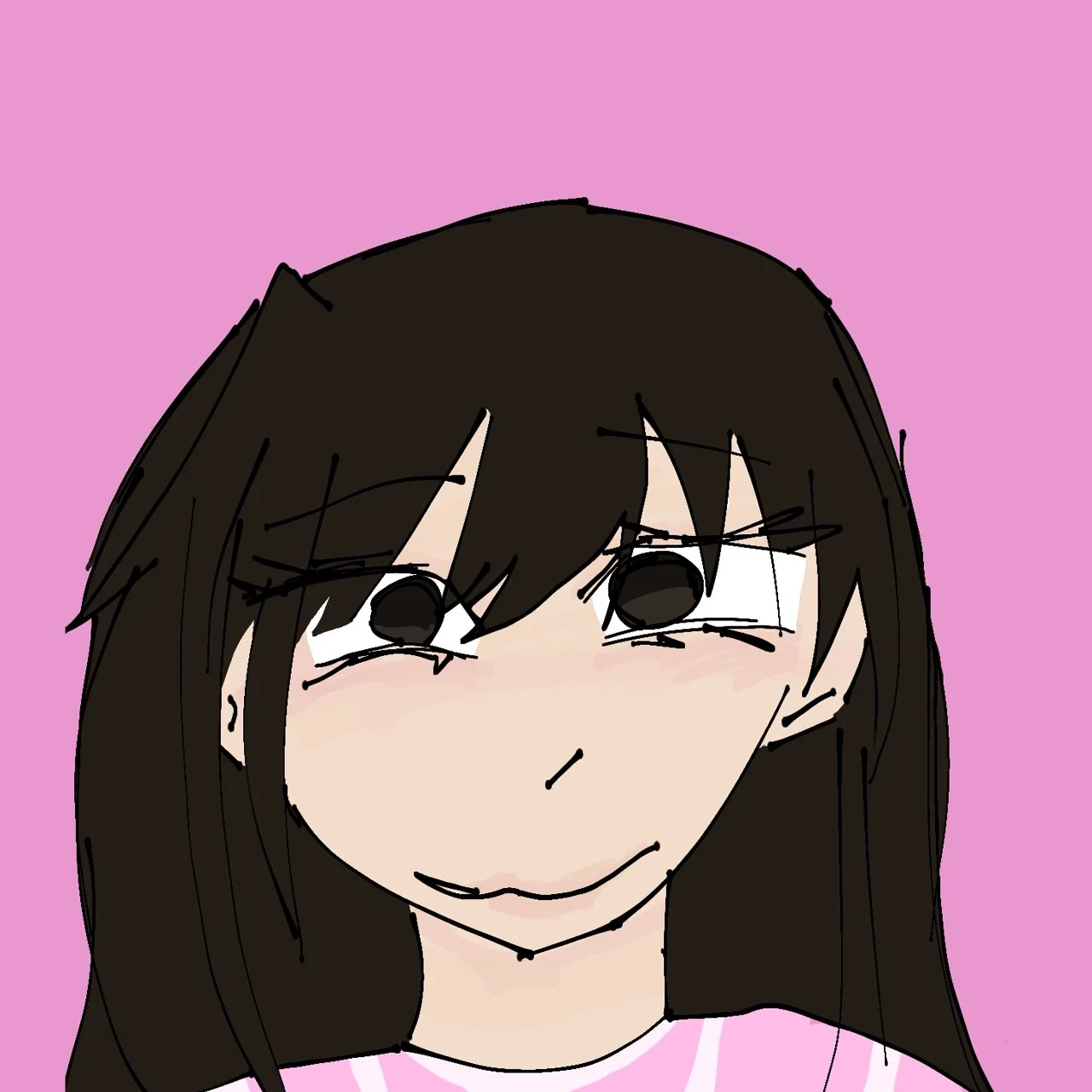 pic of Kali, girl with black hair on pink background