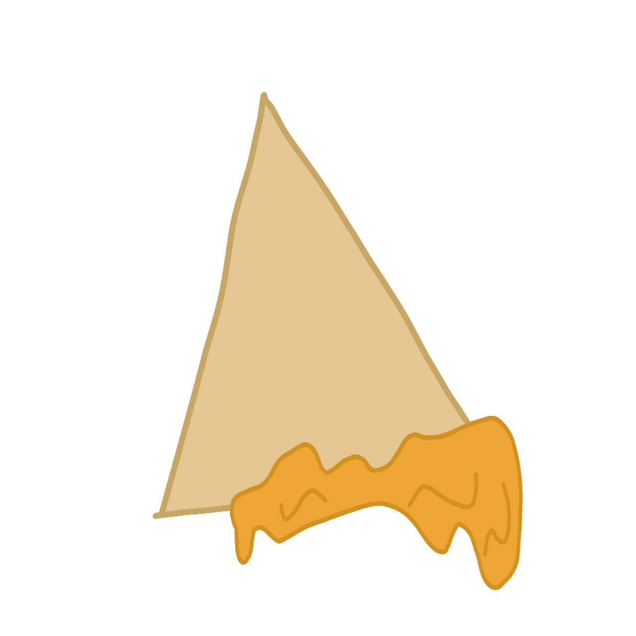 Cartoon of a natcho chip with a melted cheese on the crust.