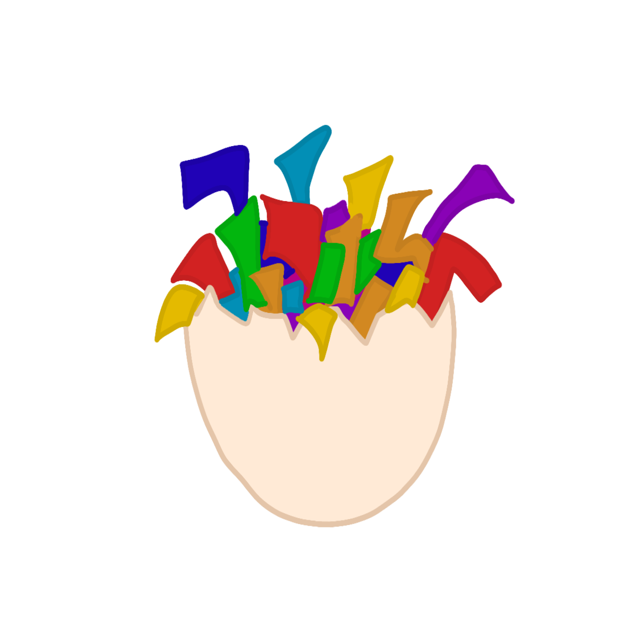 A cartoon-style illustration of a half of an egg with confetti in it.
