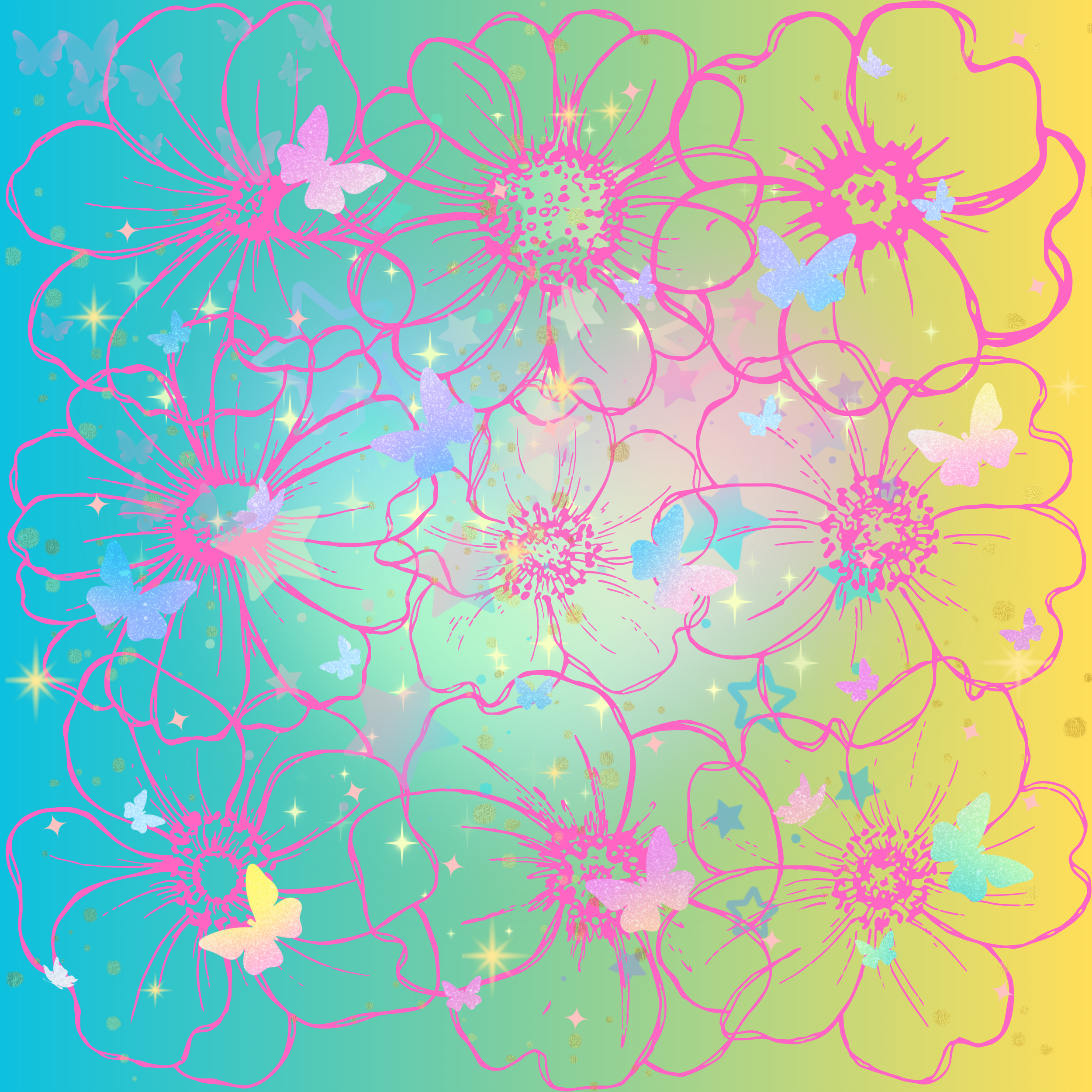 Flowers and butterflies - green.png