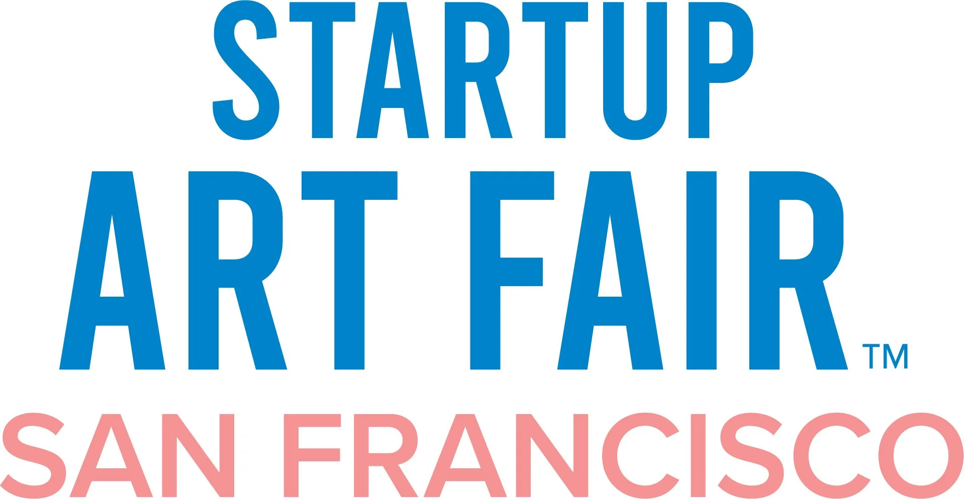 Text in the image reads 'STARTUP ART FAIR SAN FRANCISCO' in large blue and pink letters.