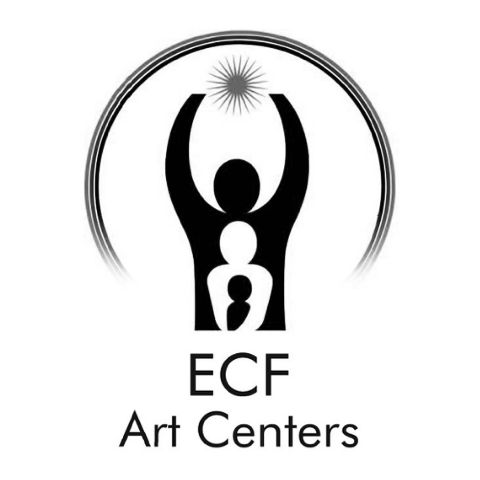 Logo for ECF Art Centers featuring stylized human figures with raised arms and a sunburst above, with the text 'ECF Art Centers' below.