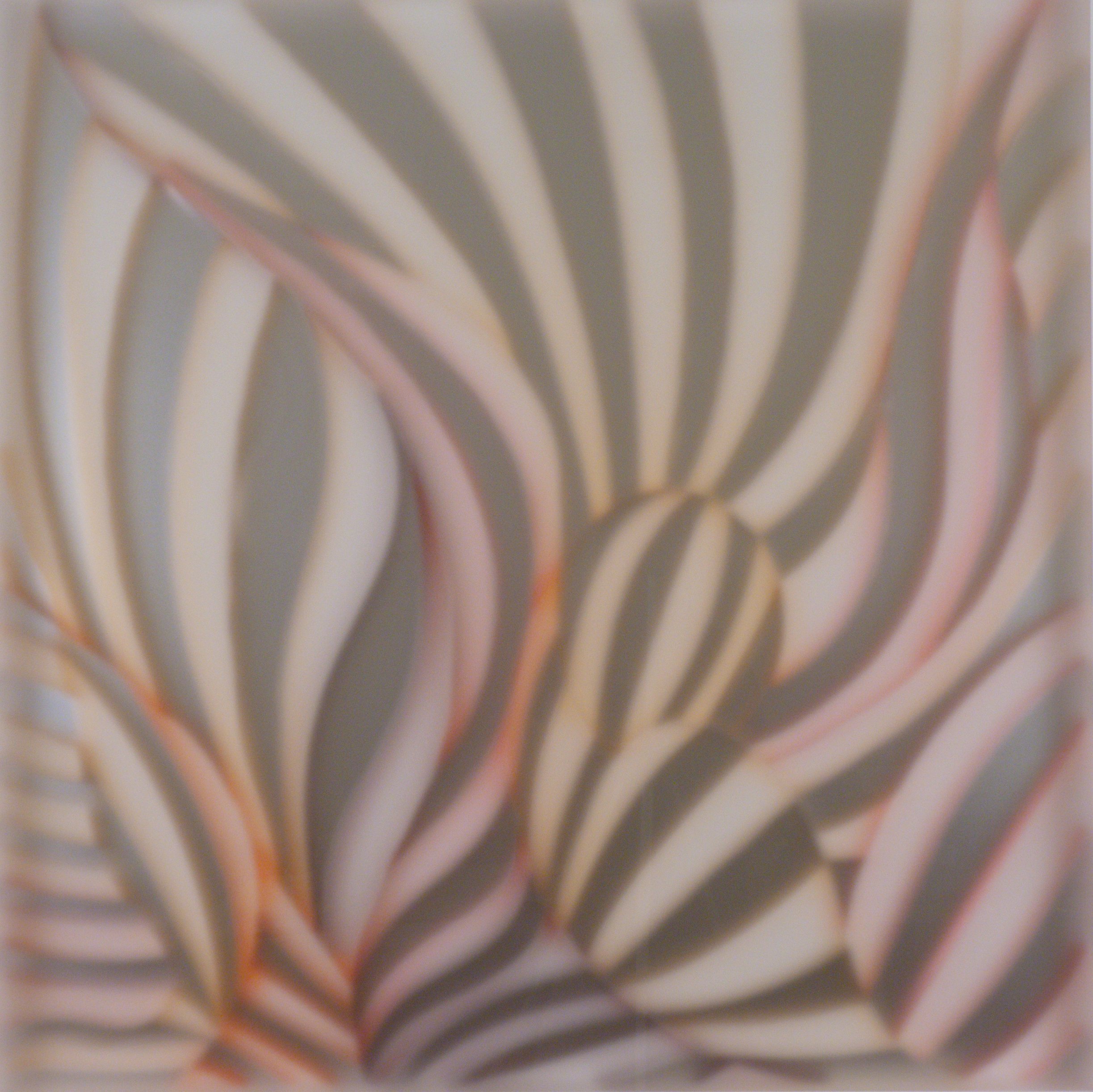 Close-up of a zebra print pattern with black and white stripes, and hints of pink and beige accents.