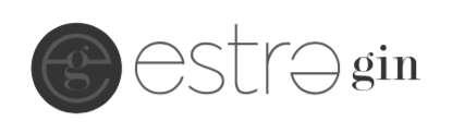 Logo for Estre Gin featuring a black circle with a stylized letter 'g' and the words 'estre gin'