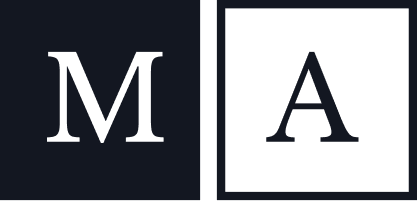 A black and dark gray logo with the letter 'M' on the left side and 'A' on the right side, separated by a vertical line.